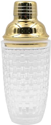 ZONADAH Shaker à cocktail en verre de 400 ml - Mélangeur de boisson - Ensemble de barman - Passoire - Outil de bar à martini - Shaker pour la maison, le mariage, la salle à manger en famille - Doré