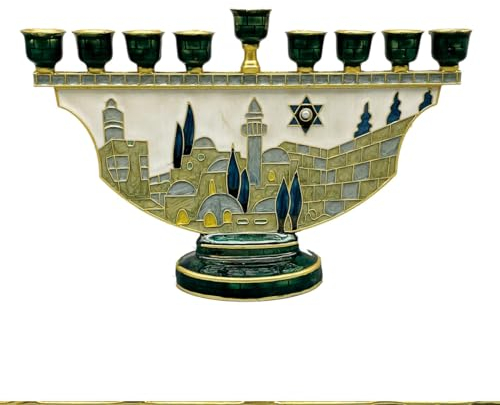BLUVLY Jerusalem-Menorah-Kerzenhalter Mit 9 Zweigen, Chanukka-Menora-Kerzenständer, Vintage-Kerzenhalter Aus Metall Mit 9 Zweigen, Jüdisches Israel, Heimdekoration, Party, Festival, Kerzenhalter
