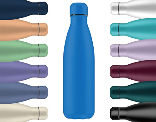 Mi Ko Mi Ka Botella de Agua Térmica de Acero Inoxidable Reutilizable | Sin BPA | Mantiene 24H Frio / 12H Calor | Hermética - Doble Pared a Prueba de Fugas (Azul, 750ml)