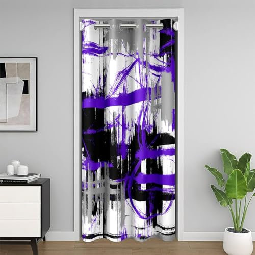 Violette Gris Noir Rideau de Porte 150x203cm Art Abstrait Rideaux Interieur Salon Chambre pour Garçon Modernee Stripes Art Rideau Occultant Rideaux Géométrique Rideaux Exterieur d'entrée