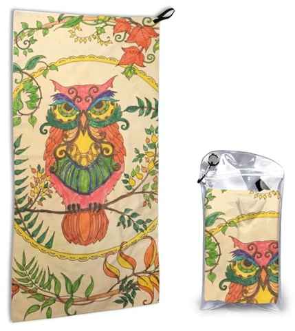 JEWOSS Hochwertiges Handtuch mit Eulen-Motiv, superfeine Faser, schnelltrocknend, 40,6 x 80 cm, geeignet für Indoor- und Outdoor-Aktivitäten, Reisen und Fitness