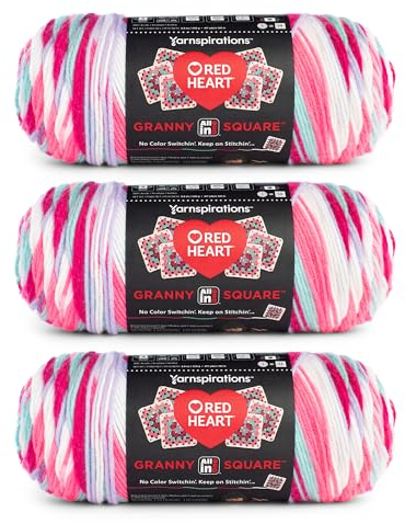 Red Heart All in One Granny Square Soft White - Gomitolo di filato rosa Punch - 3 confezioni da 250 g - 100% acrilico - pettinato #4 (medio) - 381 m - per lavoro a maglia, uncinetto e amigurumi