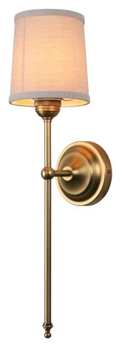 JIMUBEAM Antique Finish Wall Light Sconce Fixture with White Fabric Shade, Vintage Indoor 1-Light Wall Mounted Lamp for Living Room Bedroom Bedside Nightstand Light