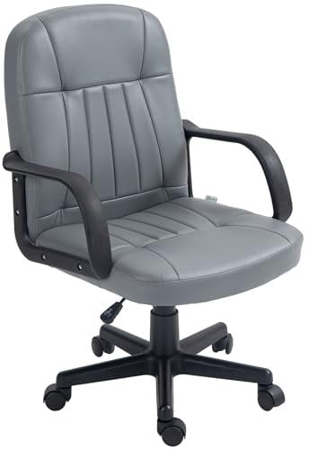HOMCOM Swivel Executive Office Chair, PU Leather Computer Desk Chair with Adjustable Height, Wheels, Grey
