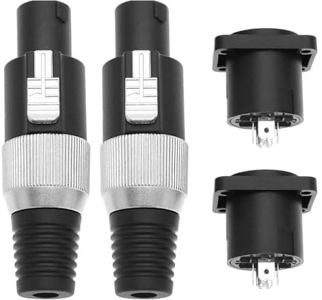 Create idea 2 Sets Audio Speaker Plug Connectors Kit 4pin Locking Speakon Cable Holder Connector Panel Mount Socket for Audio Adapter Speakers Power Twist Lock