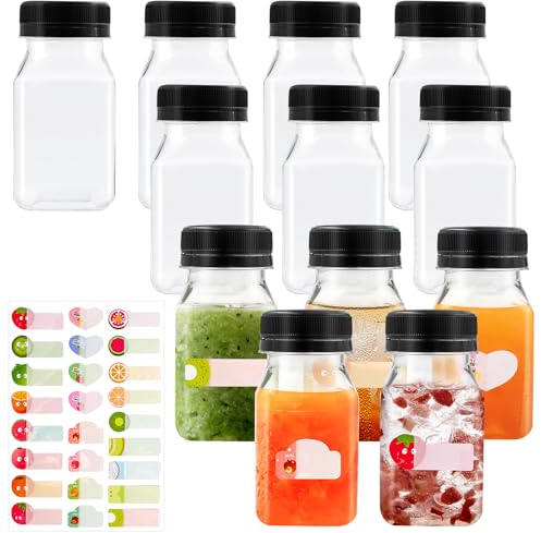 12 Stück Shot Flaschen zum Befüllen, 120ml Kleine Flaschen zum Befüllen, Plastikflaschen zum Befüllen Kunststoff Wiederverwendbare Getränkeflaschen mit Deckel für Milchshakes, Juicer Shots Schwarz