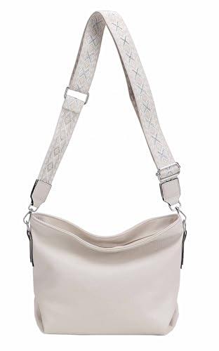 Damen Tasche Shopper Hobo Bags Crossbody Schultertasche Umhängetasche Handtasche Gürteltasche Crossover Kunst Leder Beige V1