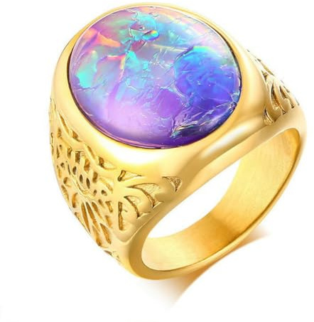 Hokech Stilvoller Opalring für Herren Heller bunter Solitär ovaler Stein männlicher Schmuck Edelstahl Anel Alliance Accessoire