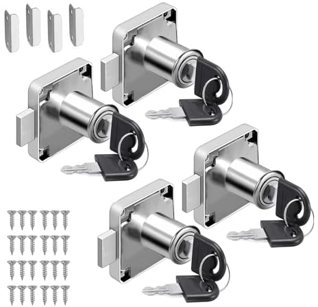 4 Sets Möbelschloss mit Schlüssel, 22mm Sicherheits Schrankschloss, Rostfreier Stahl Spindschloss Aufschraubschloss für Schubladen und Schränke