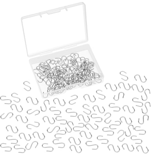 100 mini ganci a S da 14 mm, piccoli ganci in metallo da appendere, a forma di S, con scatola per fai da te, gioielli da appendere, portachiavi, giorno