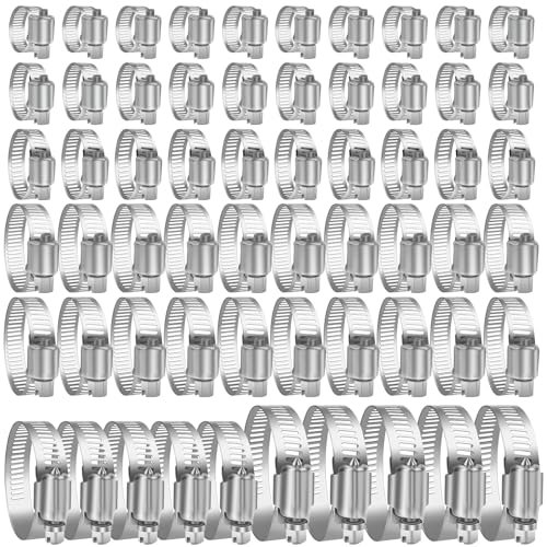 Konesky Collier de Serrage Inox Lot de 60, Réglables Collier de Serrage Métallique, 5 Tailles 6-32 mm Collier Durite pour Jardin, Maison, Piscine, Cheminée