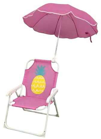perfk Campingstuhl für Kinder, Klappstuhl mit Sonnenschirm, Leichter Strandstuhl, tragbar für Park, Garten, Ausflüge zum Strand, Ananas