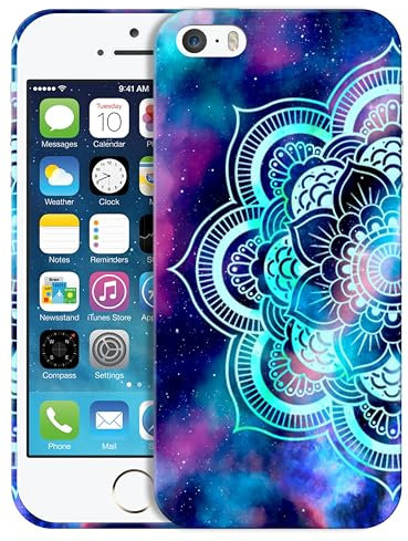 GlamCase for iPhone 5 / 5S / SE 1st Generation - Mandala Galaxy Design Printed Slim & Sleek Cute Plastic Hard Snap on Protective Designer Back Phone Case/Cover for iPhone 5 / 5S / SE 2016 White