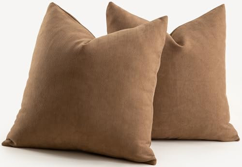 Mandioo 2er Set Kissenbezug 50x50 cm Braun Chenille Kissenbezüge weich Gemütlich langlebig modern Zierkissenbezug Dekokissen Kissenhülle für Sofa Wohnzimmer Schlafzimmer