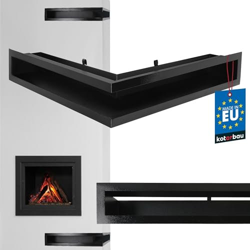 KOTARBAU® Kamin Eck Luftleiste 50/50 cm Lüftungsgitter eckig Schwarz pulverbeschichteter Stahl Belüftungsgitter Luftgitter Warmluftgitter Kamin Lufteinlass Kamin Lüftungsgitter Abluftgitter