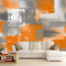 Grau Orange Fototapete Abstrakte Quadrate Vlies-Tapete 200 x 140 cm für Wohnzimmer, Schlafzimmer, Kinderzimmer, Panorama Fototapete Wandaufkleber Wanddekoration