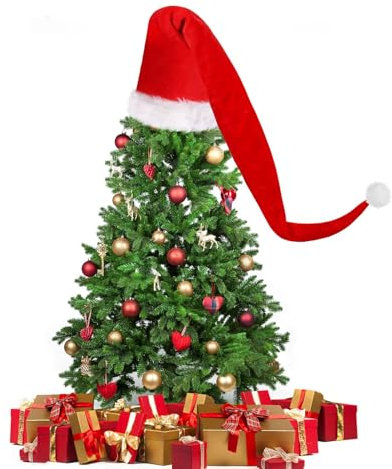 FINGOOO Christmas Santa Hat, 180cm Overlength Plush Xmas Hat, Large Party Favour, Xmas Tree Topper, Indoor Decoration