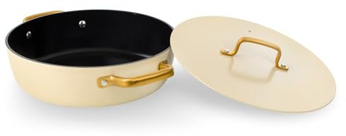 Arcos Serie Samoa Iconic | Cacerola Baja Antiadherente Cerámico 28 cm y 4,3 L | Aluminio Forjado | Apta cualquier cocina | Mango Acero Inoxidable | Color Beige | LIBRE DE (PFOA/PTFE/PFOS)