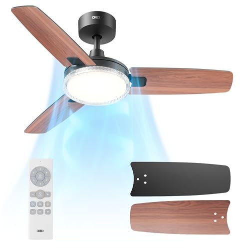 Dreo Ventiladores de techo con luces, 42 pulgadas, 6 velocidades, 6 niveles regulables, 5CCT, silencioso, control remoto, motor CC reversible, instalación rápida, temporizador 8H, ventilador de techo