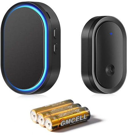Brencco Sonnette sans Fil Exterieur Etanche, 300M Sonnette de Porte à Pile, IP55 Étanche Exterieur Carillon Electronique avec Récepteurs, 60 Mélodies au 5 Niveaux Volumes pour Maison au Bureau, Noir