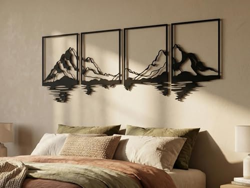 VAILLA Berge Wanddeko Holz 3D – Wall Art Wandbild Wohnzimmer Schlafzimmer | MDF Sperrholz, Lasergeschnitten, Berglandschaft Alpen, 5 Größen, Schwarz Silber Gold, personalisierbar, Eingang Esszimmer