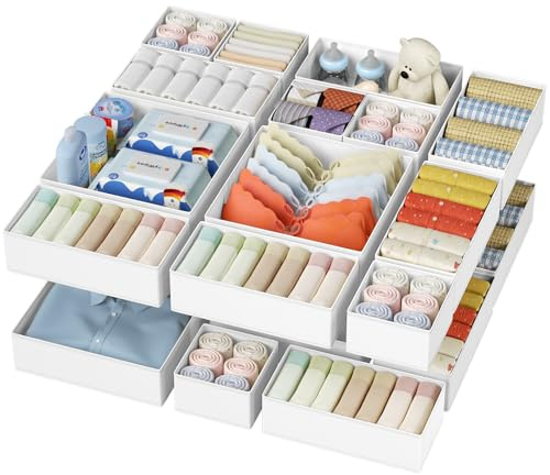 DIMJ 20Pack Underwear Drawer Organiser - Fabric Drawer Dividers for Clothes | for Underwear, Yoga Pants, Socks, Bras, Ties, Scarves, Baby Clothes, Cosmetics, Jewellery, Toys, Office Supplies, Medication