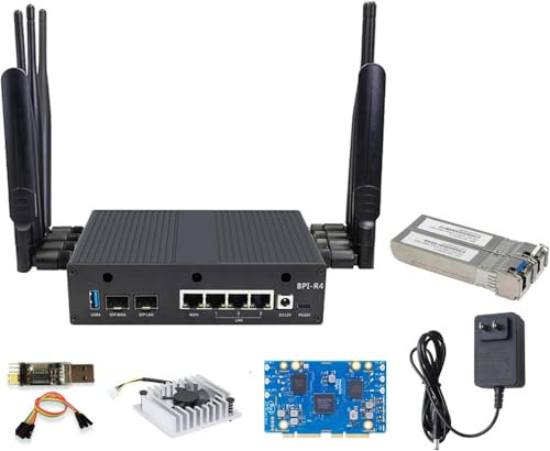 Banana Pi BPI-R4 WiFi 7 Router Board OpenWRT – DDR4 4 GB/8 GB RAM-MediaTek MT7988A (Filogic 880) SoC, 4G/5G Wireless Router 2x 10GbE SFP 4X GbE per NAS Smart Home Gateway (10G Fibre Kit, DDR4 8GB)