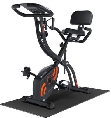 Sportneer Cyclette, pieghevole, 4 in 1, ergometro, per interni con 16 livelli di resistenza, ergometro, pieghevole, con display LCD e sensori di polso, per principianti e professionisti