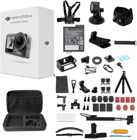 DJI Osmo Action 4 Combo Adventure con 58 Accessori Extra- Action cam impermeabile 4K/120fps, sensore da 1/1.3 pollici, 10 bit e D-Log M, FOV di 155º ultra ampio, fino a 7,5 ore con 3 batterie extra