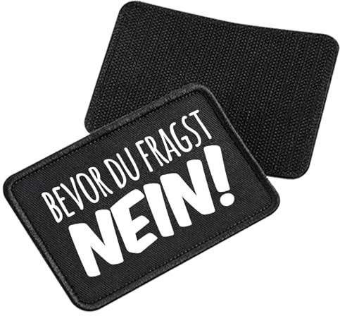 Huuraa Beanie Bevor du fragst Nein Schriftzug Geschenk | Black Geschenkidee Schwarze Rippstrick Wintermütze mit austauschbarem Klett Patch