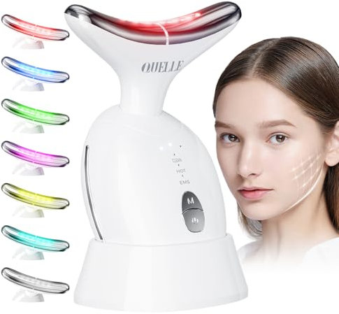 QUELLE Masajeador Facial Eléctrico, Masajeador Facial Antiarrugas con 3 Modos y 7 Colores LED,Terapia de Calor a 45℃,Microcorrientes Facial para Reafirmar Cara y Cuello