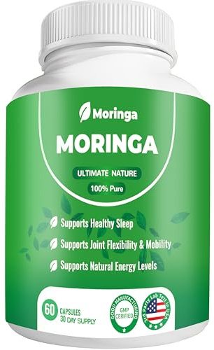 Moringa Capsules – 800mg Pure Moringa Powder Supplement – 60 Capsules for Natural Energy, Immune System, Skin & Gut Health Support, Green Antioxidant Superfood, Essential Vitamins & Amino Acids