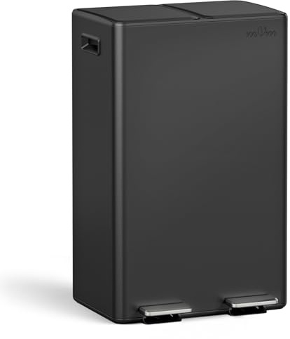 mVm Kitchen Bin,60L Dual Rubbish Bin,2 x 30L Stainless Steel Pedal Bin,Double Recycling Bin with ABS Lids and Plastic Inner Buckets,Soft-Close,Fingerprint Proof,Odour Seal,Large Capacity Trash Can