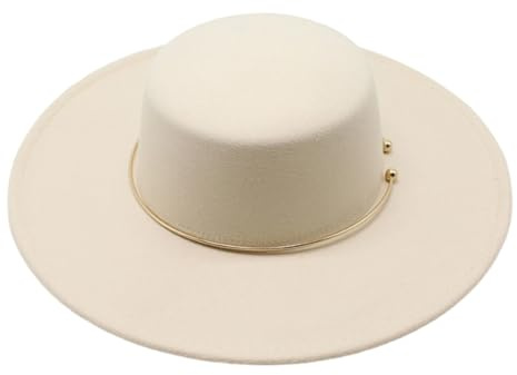 SANSIWU Y2K Fedora-Hut für Damen und Herren, elegant, breite Krempe, einfarbig, klassischer Filzhut mit goldfarbenem Metallband, flache Oberseite, Jazz-Kappe, Streetwear
