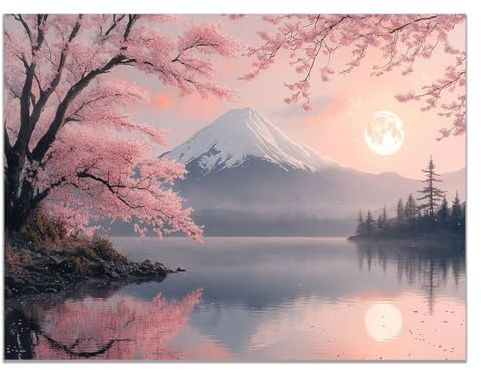 WIKEO Moderne Groß XXL Wall Decoration Bilder See, Berg, Bäume, Sonnenuntergang Schlafzimmer Deko Pictures Canvas Painting Wanddekoration Wohnzimmer Baum des Lebens(Rosa)-80x120cm Ungerahmt