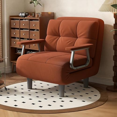 Fabulcozy - Sofá de Pana Convertible de 1 Plaza con Cojín y Apoyabrazos de Metal (Naranja)