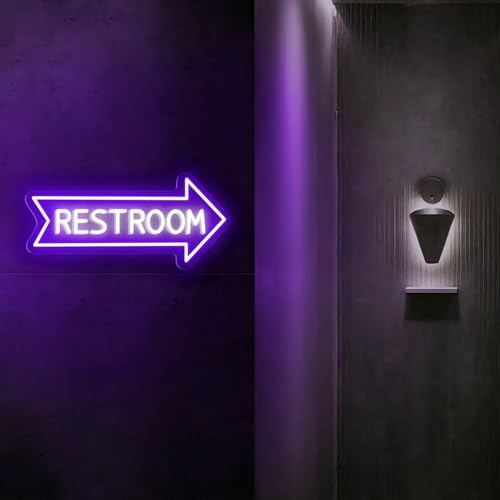 Restroom Neon Sign, Restroom Arrow Toilet Led Sign, Bathroom LED Light for Cafe, Bar, Hotel Shop Mall Supermarket, Custom Funny Toilet Direction Wall Decor Neon