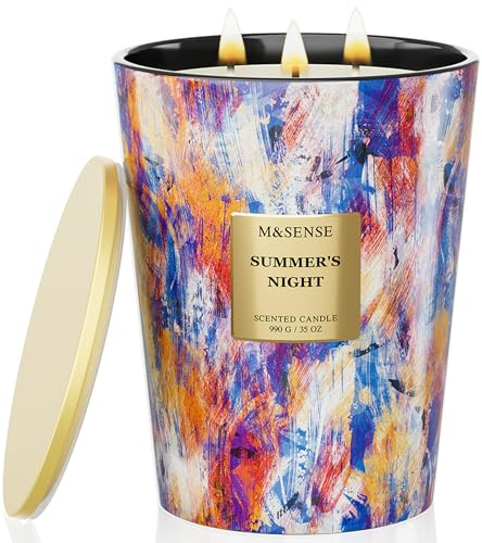 M&SENSE Große Duftkerze im Glas, Sommernacht Scented Candle, 150 Stunden Brenndauer mit 3 Dochten, XXL-Kerze aus 990g Sojawachs zur Entspannung, Geschenk für Frauen, Weihnachten, Geburtstag, Muttertag