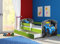 CLAMARO 'Fantasia Grün' 140 x 70 Kinderbett Set inkl. Matratze, Lattenrost und mit Bettkasten Schublade, mit verstellbarem Rausfallschutz und Kantenschutzleisten, Design: 04 Rennwagen Blau