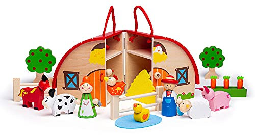 Bigjigs Toys Mini Farm Yard Play Sets with Wooden Animals - Wooden Farm Set, Childrens Farm Set, Farm Toys, Animal Playset with Animal Toys, Quality Farm Sets