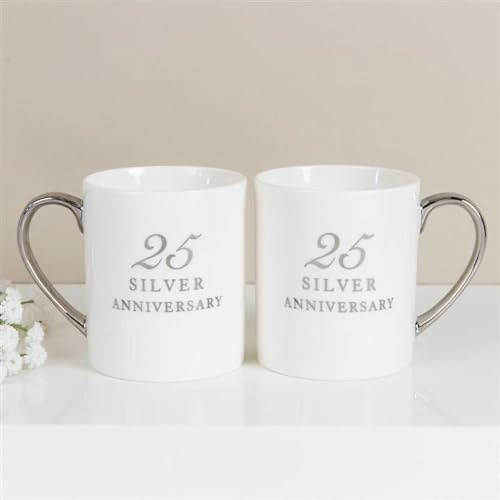 Amore By Juliana Set of 2 Porcelain Mugs - 25th Silver Anniversary