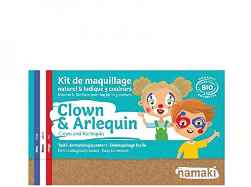 Namaki Kinder Make-up Set 3 Farben Clown & Harlequin Bio – Blau, Weiß, Rot