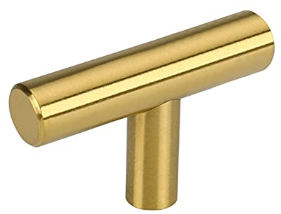 Lontan 12 Pack Modern Gold Drawer & Cabinet Knobs - Single Hole T Bar, Brass Finish for Kitchen & Bathroom Cupboards