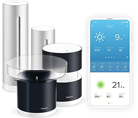 Pack Netatmo Weather Station Indoor Outdoor with Wireless Outdoor Sensor + Rain Gauge + Anemometer - Compatible with Amazon Alexa