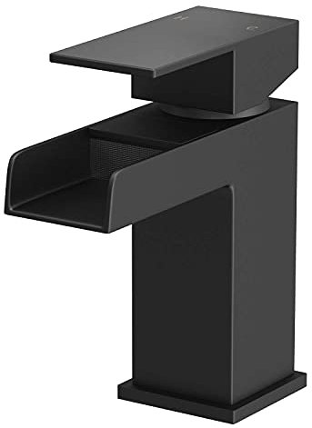 Architeckt® Dakota Bathroom Waterfall Basin Sink Mixer Tap Modern Mono Square Single Lever Handle Faucet for Sinks, Black