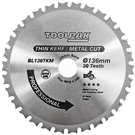 136mm x 20mm x 30T Thin Kerf Cordless TCT Saw Blade - Metal