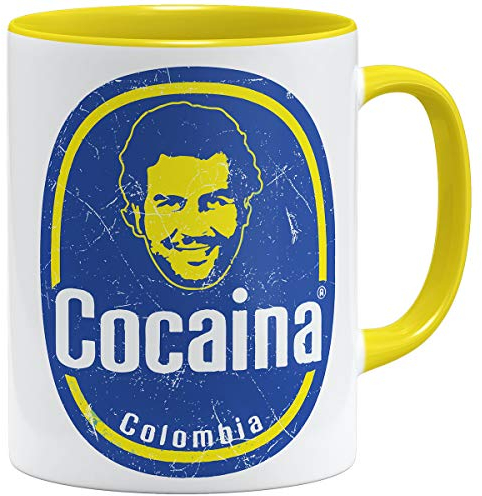 OM3® Pablo-Coca Kaffee-Tasse - Keramik Becher - 11oz 325ml - Bananas De Colombia Fun Parody - Gelb