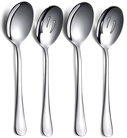 Cucharas para servir 4 piezas, Kyraton cuchara para servir, incluye 2 cucharas para servir y 2 cucharas ranuradas, utensilios para servir de acero inoxidable, juego para servir Paquete de 4