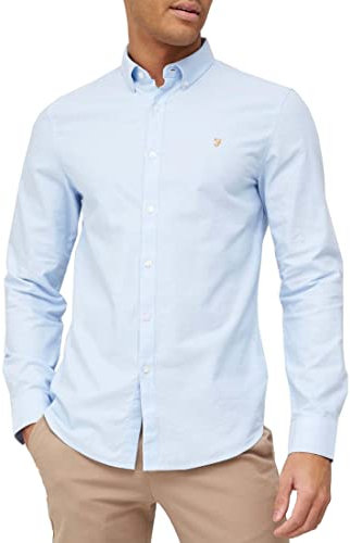Farah Men's Brewer Slim FIT Cotton Oxford Shirt, Sky Blue, XS