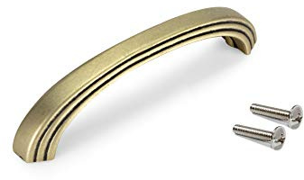 Emuca - Möbelgriff, Griffe für Möbelstück, knöpfe für schubladen, Achsabstand 128mm, Zamak, Altgold, 25 Stück